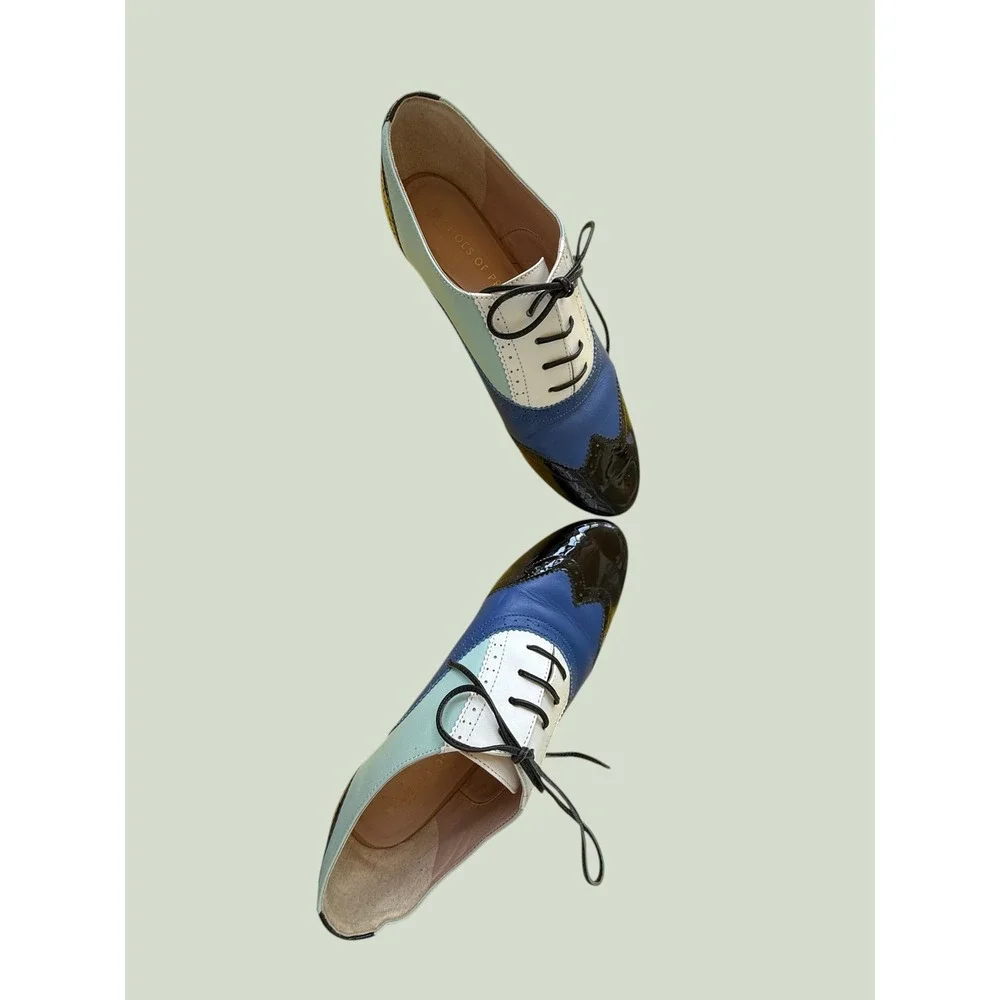 Shoes of Prey Blue Colorblock Leather Wingtip Oxford Brogues 39 UNISEX